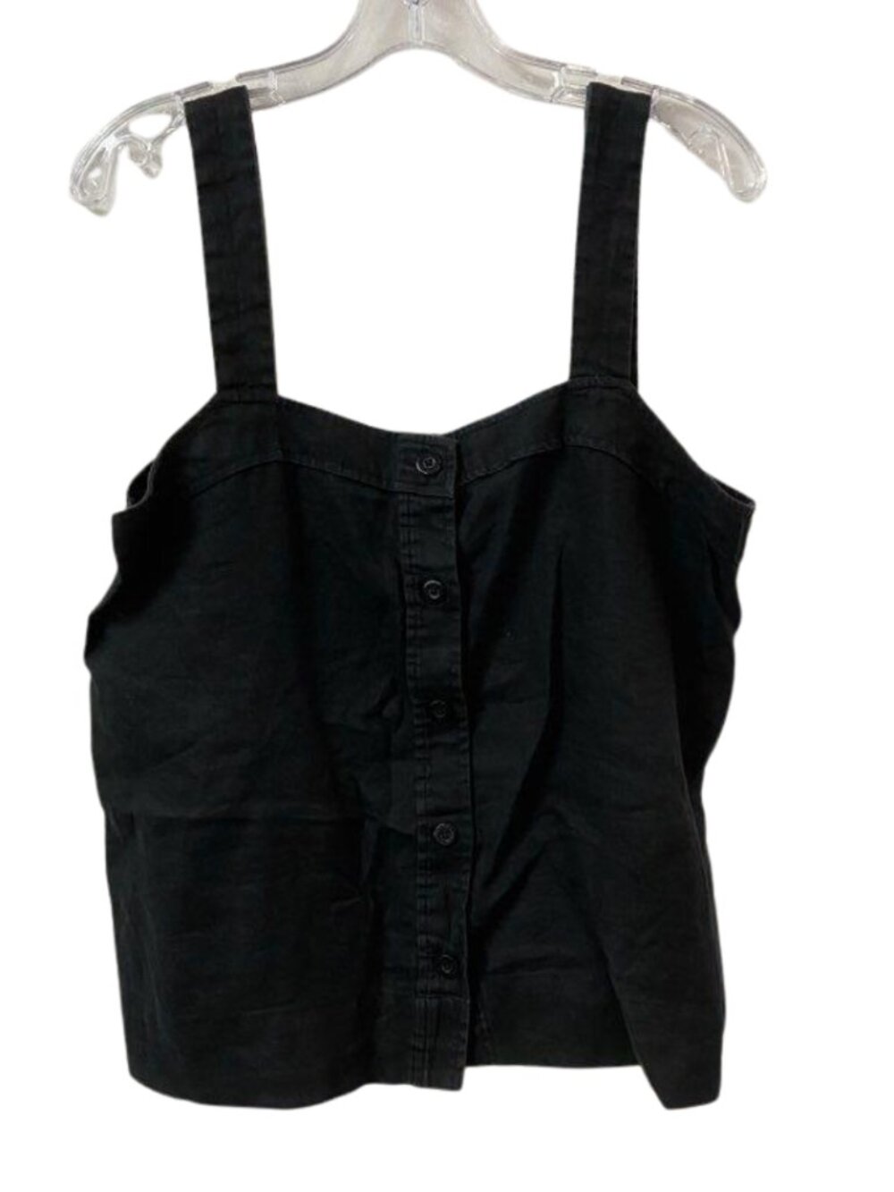 Everlane Black Linen Square Neck Button Front Tank Top Size 12 - Picture 3 of 7